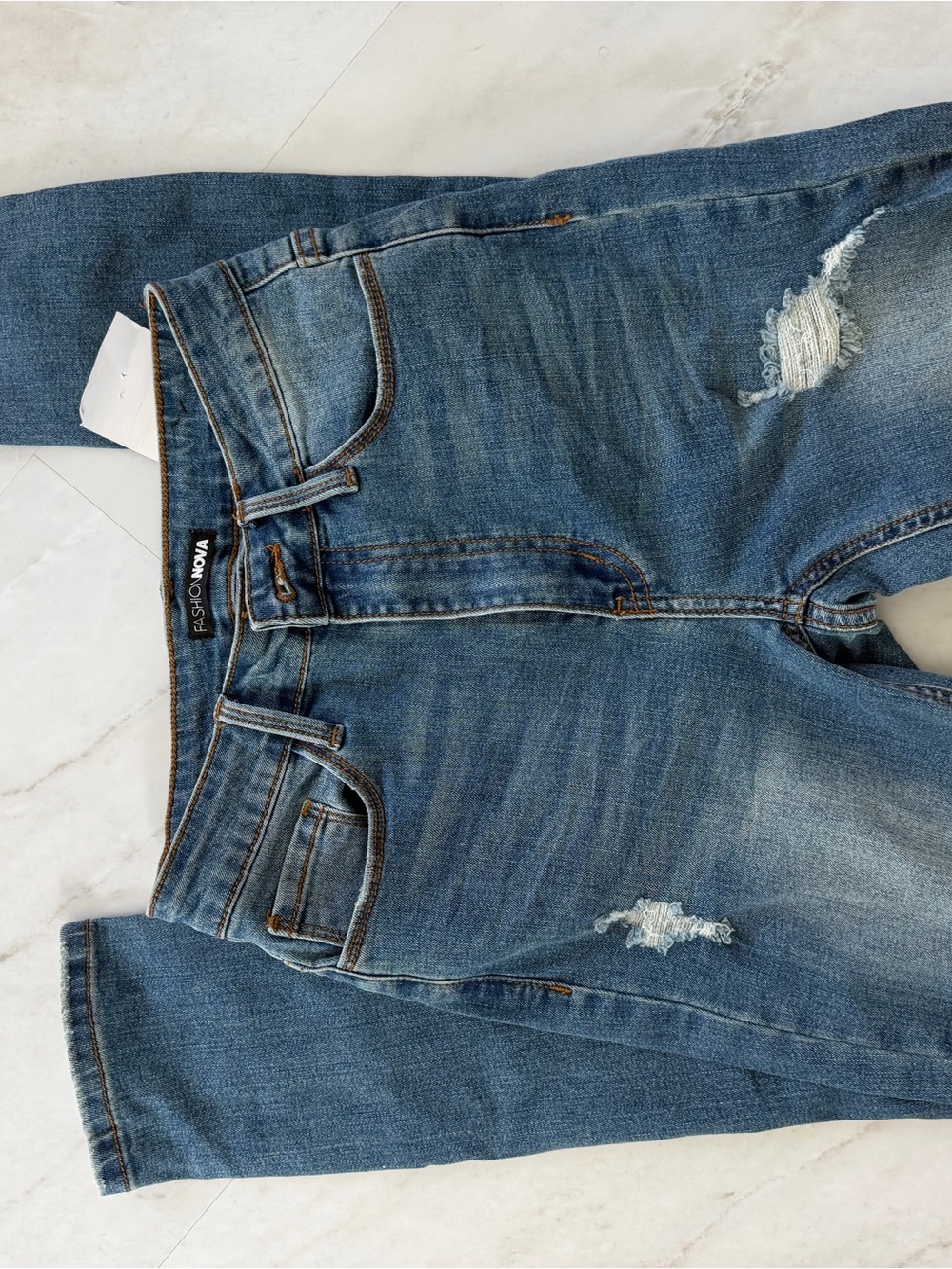 Fashion Nova Skinny Ripped Mid-Blue Jeans